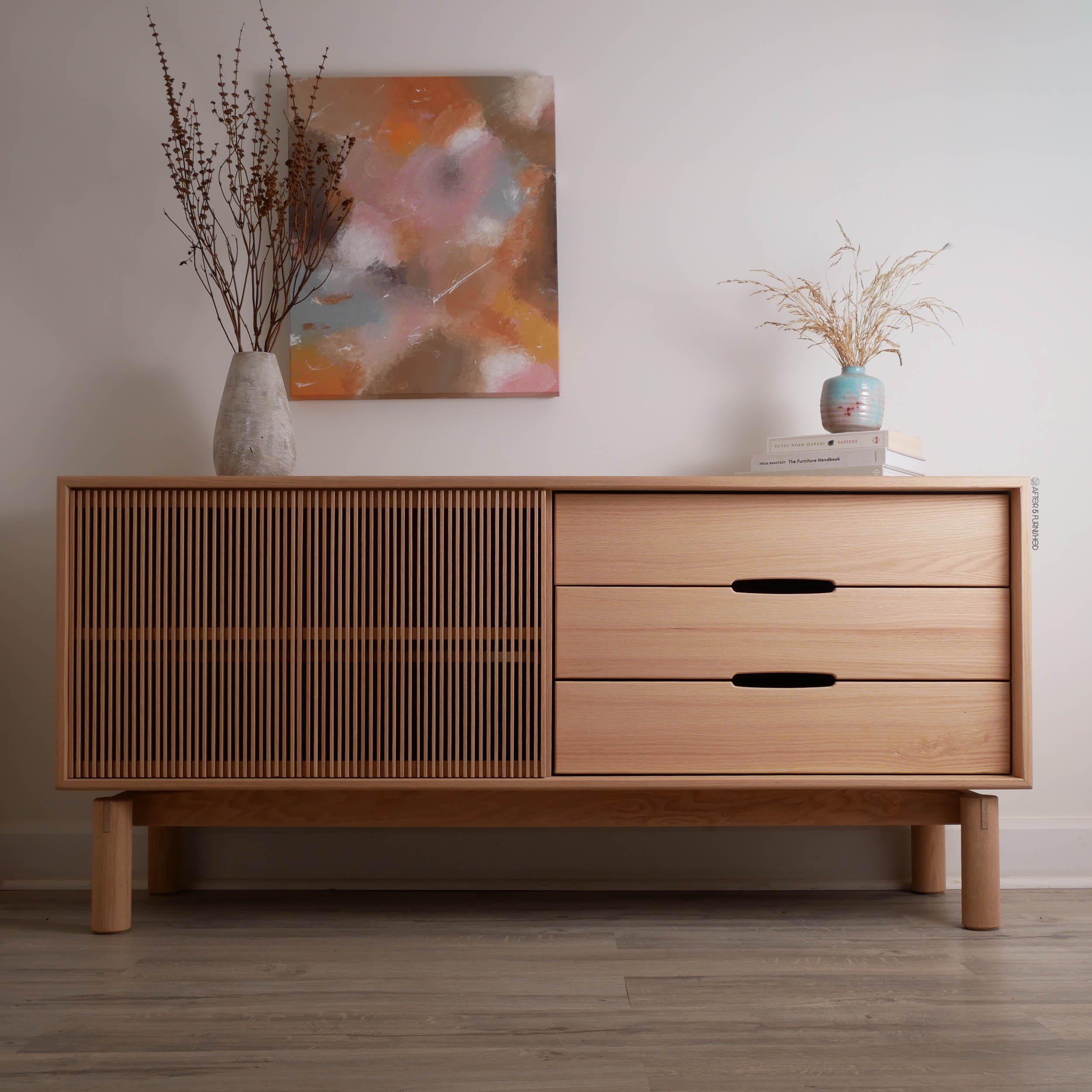 62" Slatted Oak Credenza