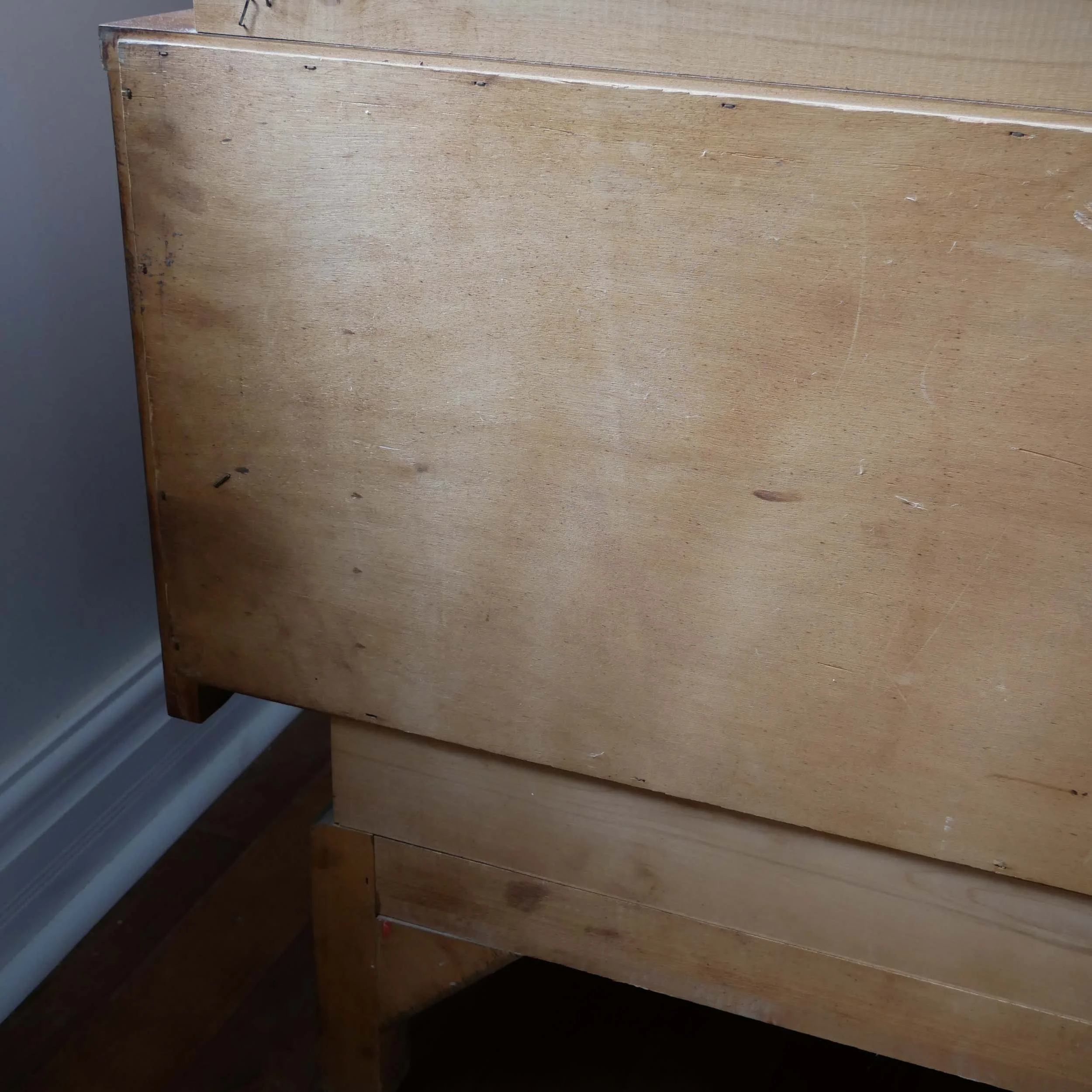 Mid century modern tall walnut dresser with carved geometric drawer fronts, sustainable luxury furniture Toronto studio