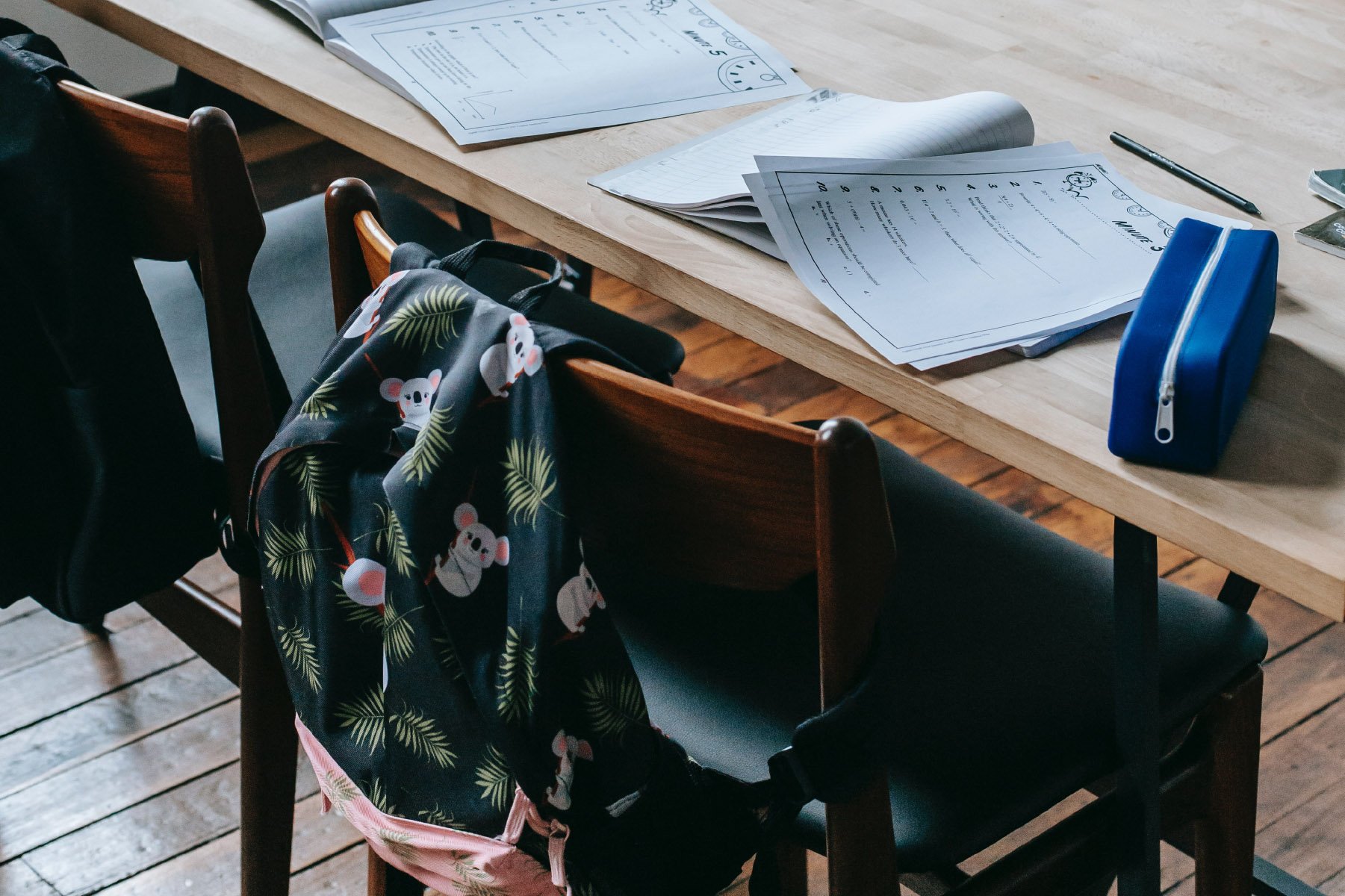 backpack at desk
