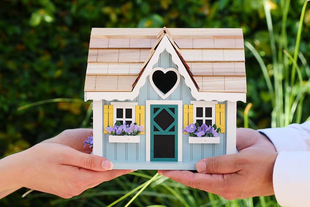 hands holding small wooden home