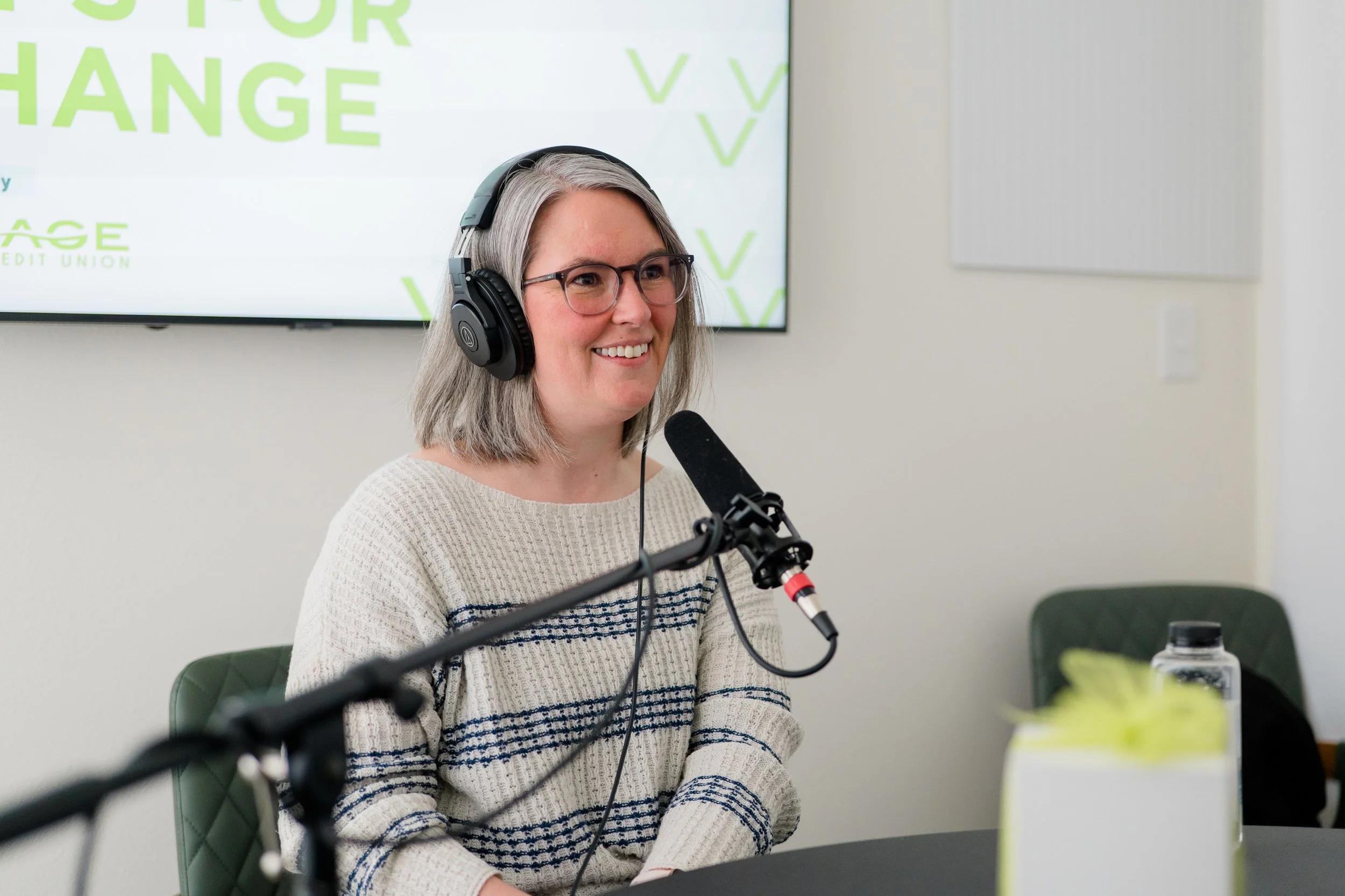 Suzanne Warwick in podcast studio
