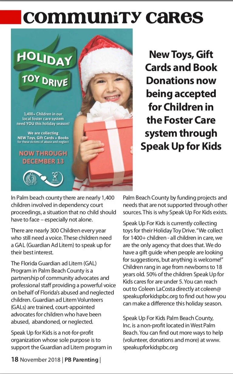 Look for Speak Up for Kids in the NOVEMBER 2018 Issue of PB Parenting