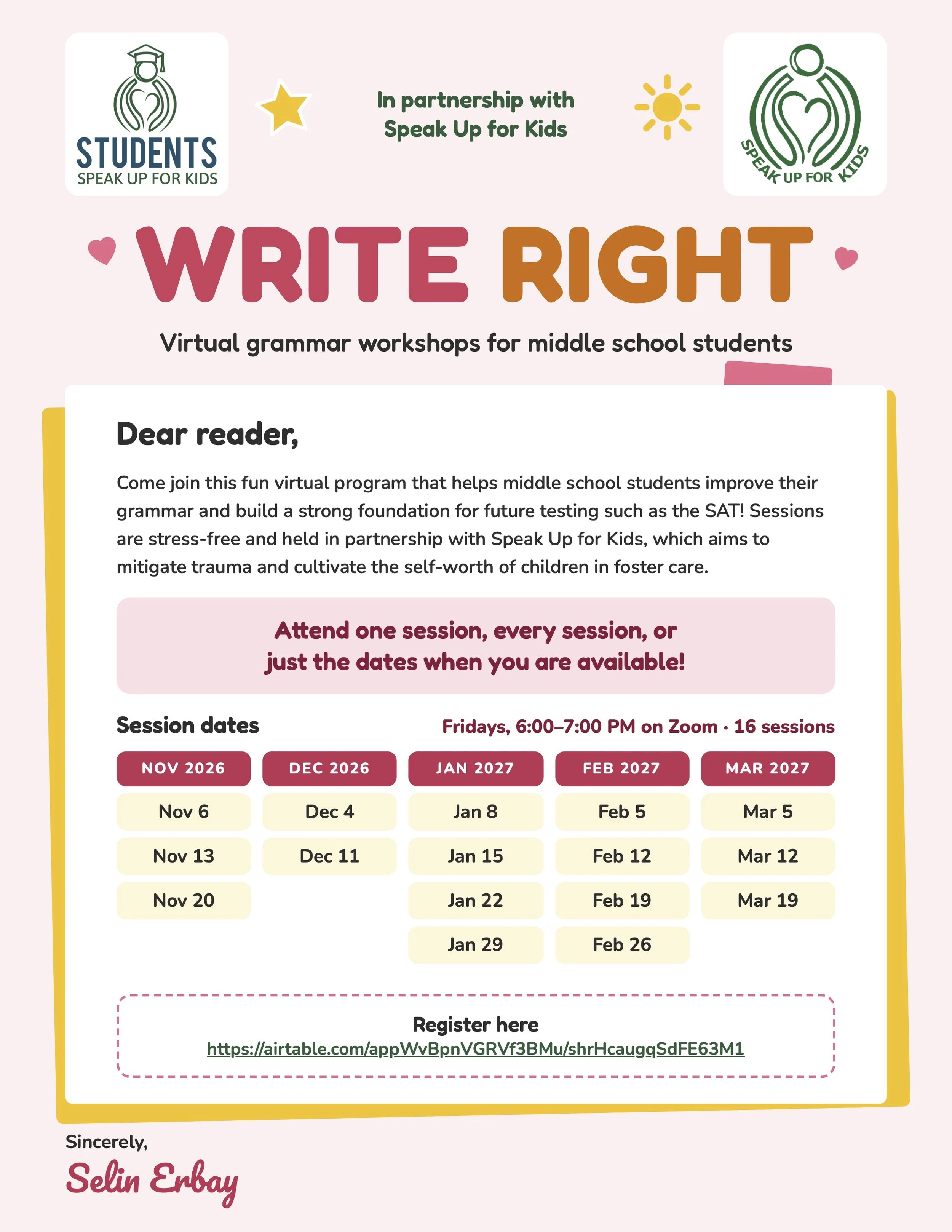 Write Right: Free Grammar Sessions for Middle School Students