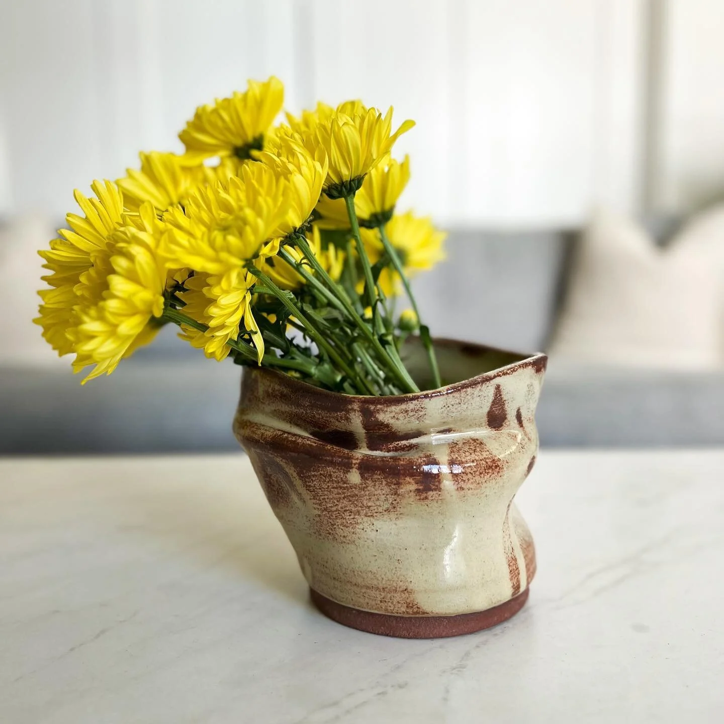 my first vase🥹 

this was the first vase I ever made ~a year ago AND the first piece I ever threw over 3 pounds. I was so proud and even though it didn&rsquo;t turn out exactly like I had wanted, I&rsquo;m even more in love with the finished look! w