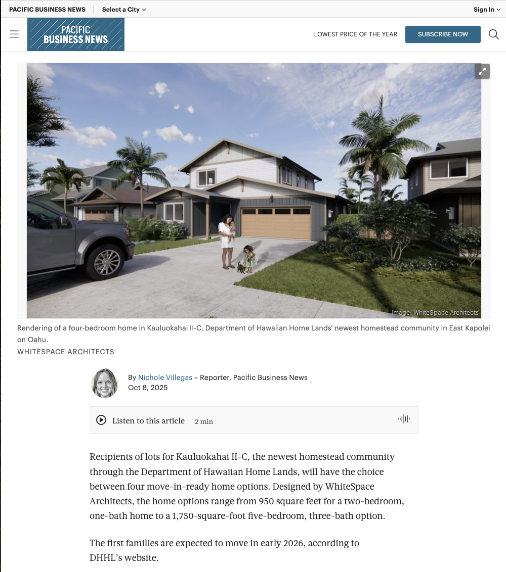 WhiteSpace Architects and Gentry Homes collaborate on DHHL project
