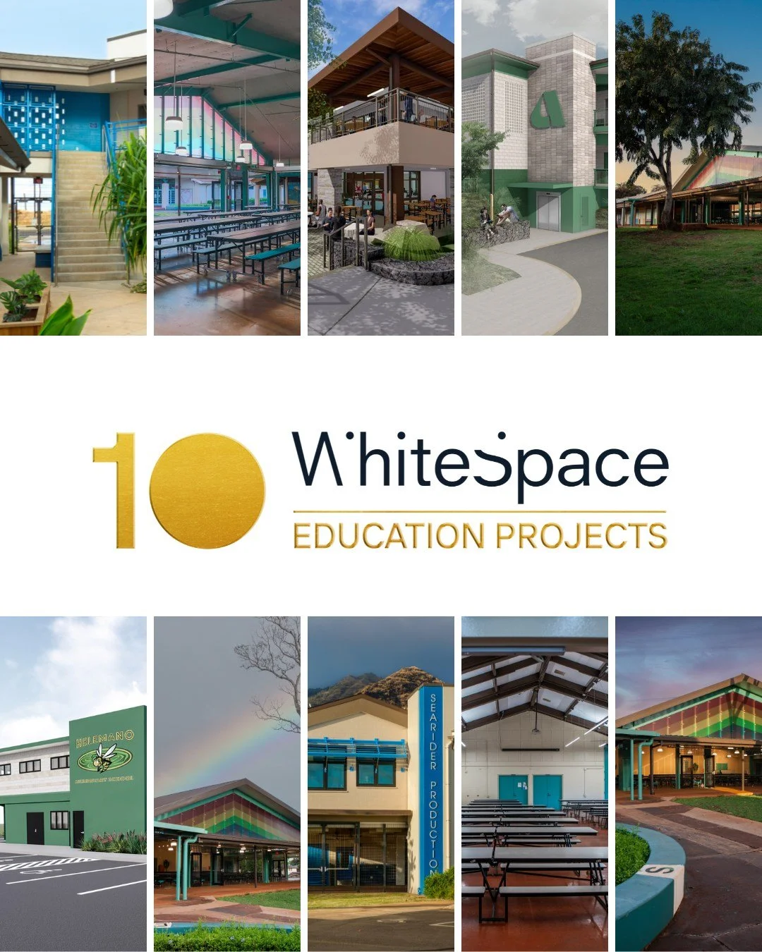 10 years of designing spaces that inspire learning, connection, and growth as WhiteSpace Architects.

The Kanoelani Elementary Rainbow Pavilion creates a vibrant, open-air gathering space for an entire student body, rain or shine, while the ongoing C