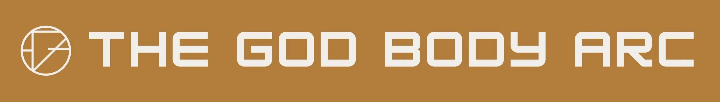 Logo with a circle and lines to the left of the text reading 'The God Body Arc' on a brown background.