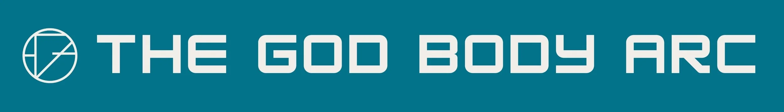 Logo with stylized circle and line art next to the text 'The God Body ARC' in white on teal background.