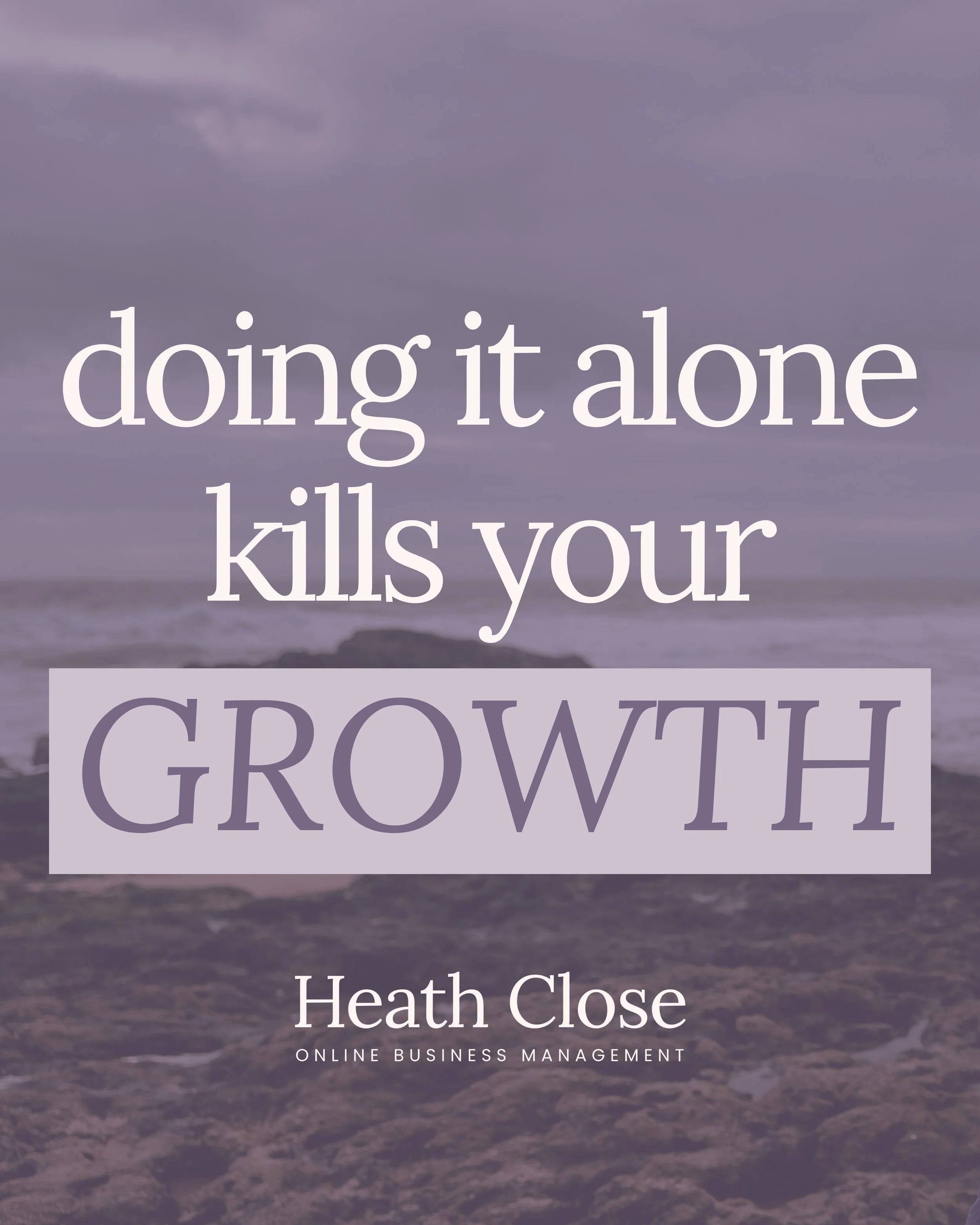 Book cover with a purple background of waves, featuring a quote about growth, attributed to Heath Close, relating to online business management.