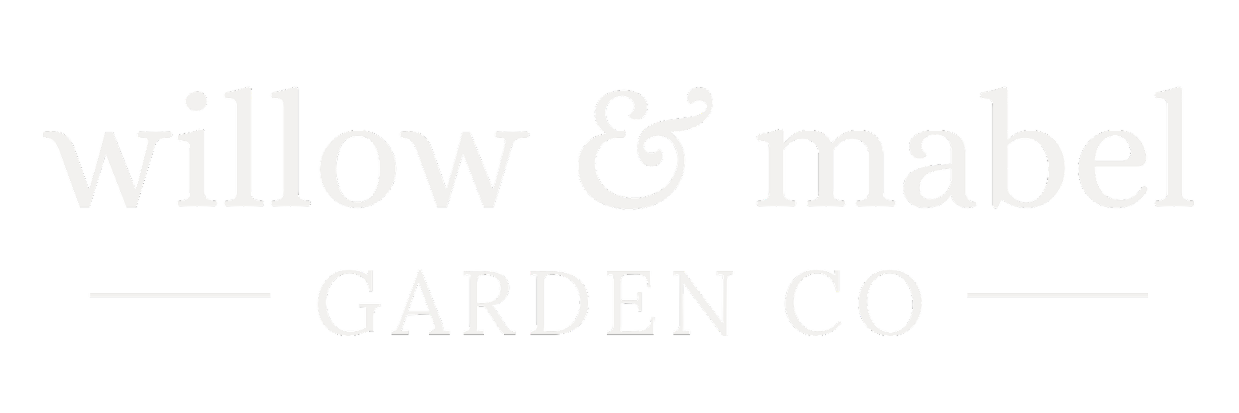 Willow & Mabel Garden Co logo with text in white on a black background