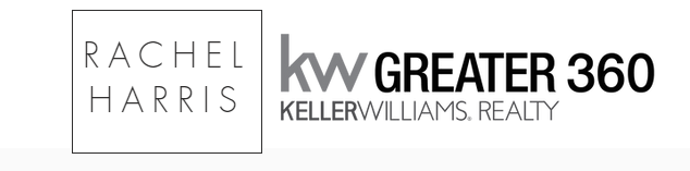 Logo featuring the name Rachel Harris, Keller Williams Realty Greater 360, with the KW logo in black and gray.