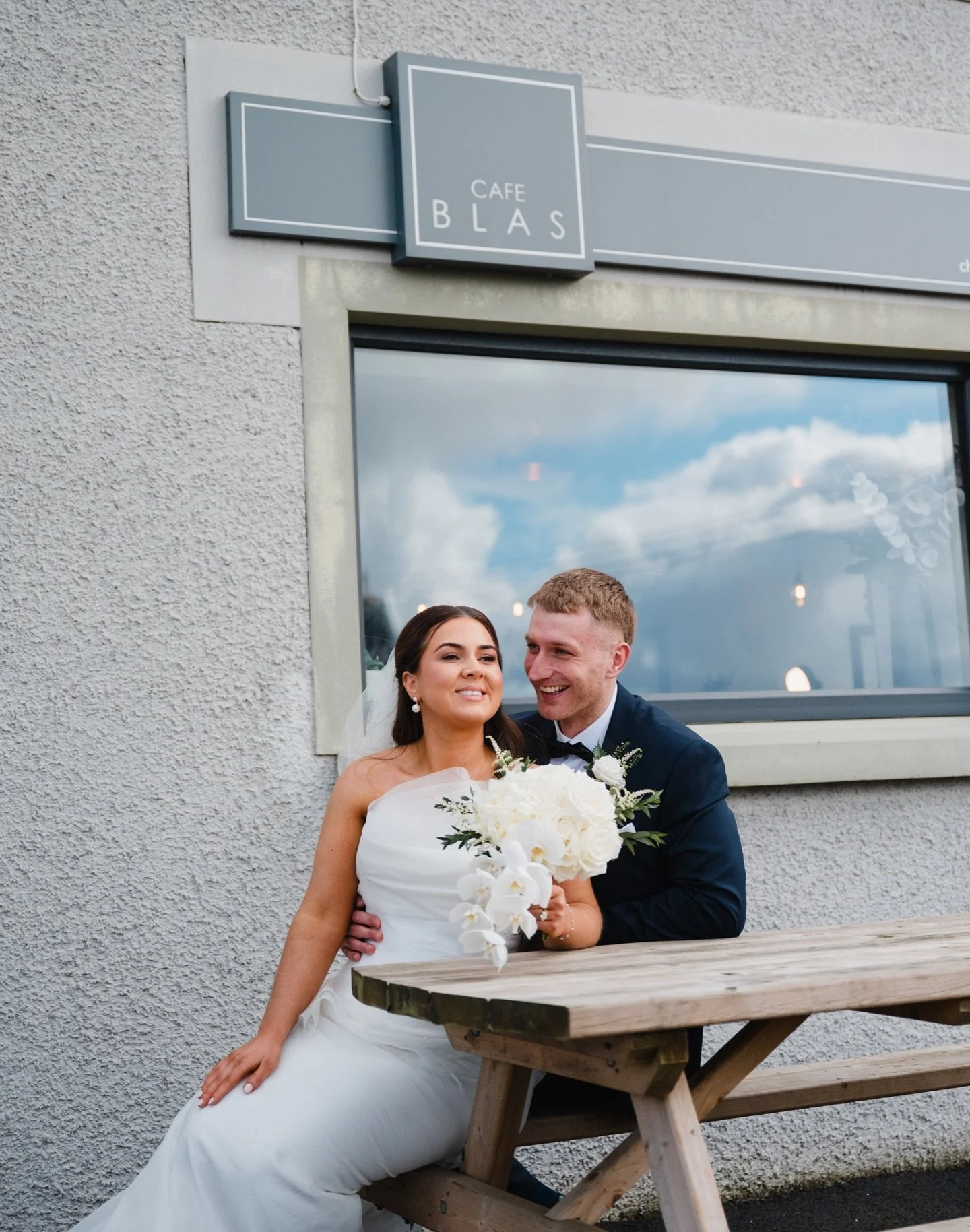 So yesterday belonged to the brand new 
Mr &amp; Mrs Ferguson 🤍 .  We couldnt leave without getting a 📸 at @cafeblas 
.
@bronaghquinn___ @jakeferguson_94 
.
Wedding team:
@bobby_at_motion_media 
@bradleyhendersonphoto 
@nettles_petals 
@grainnemaxm