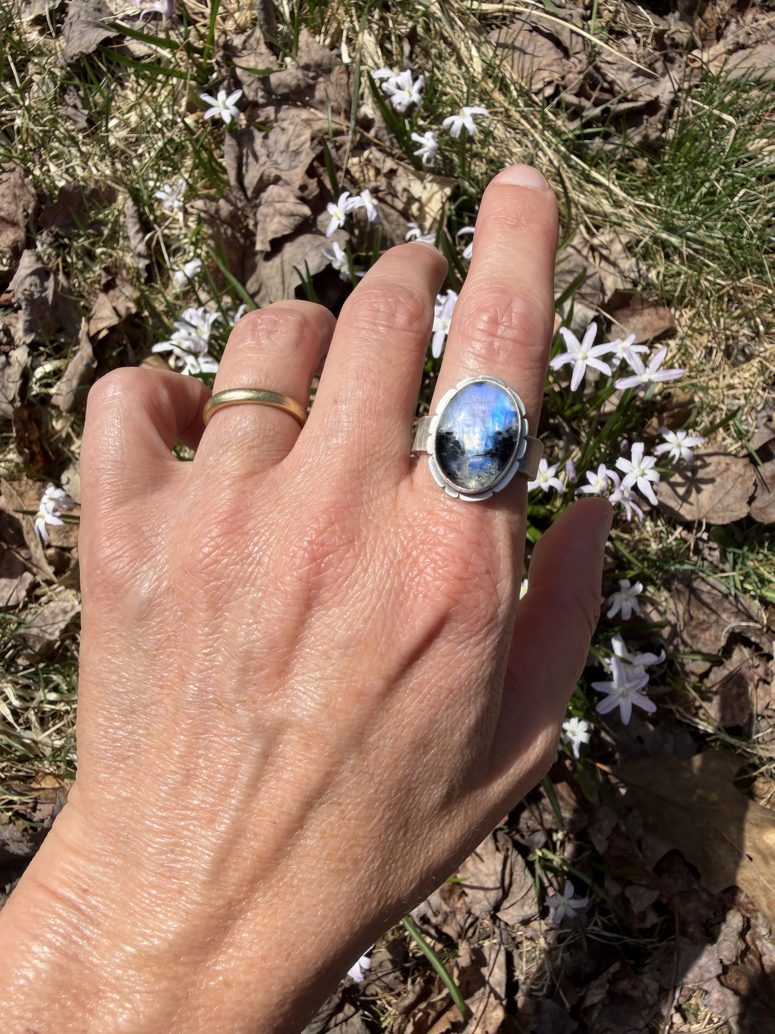 Rainbow Moonstone Ring