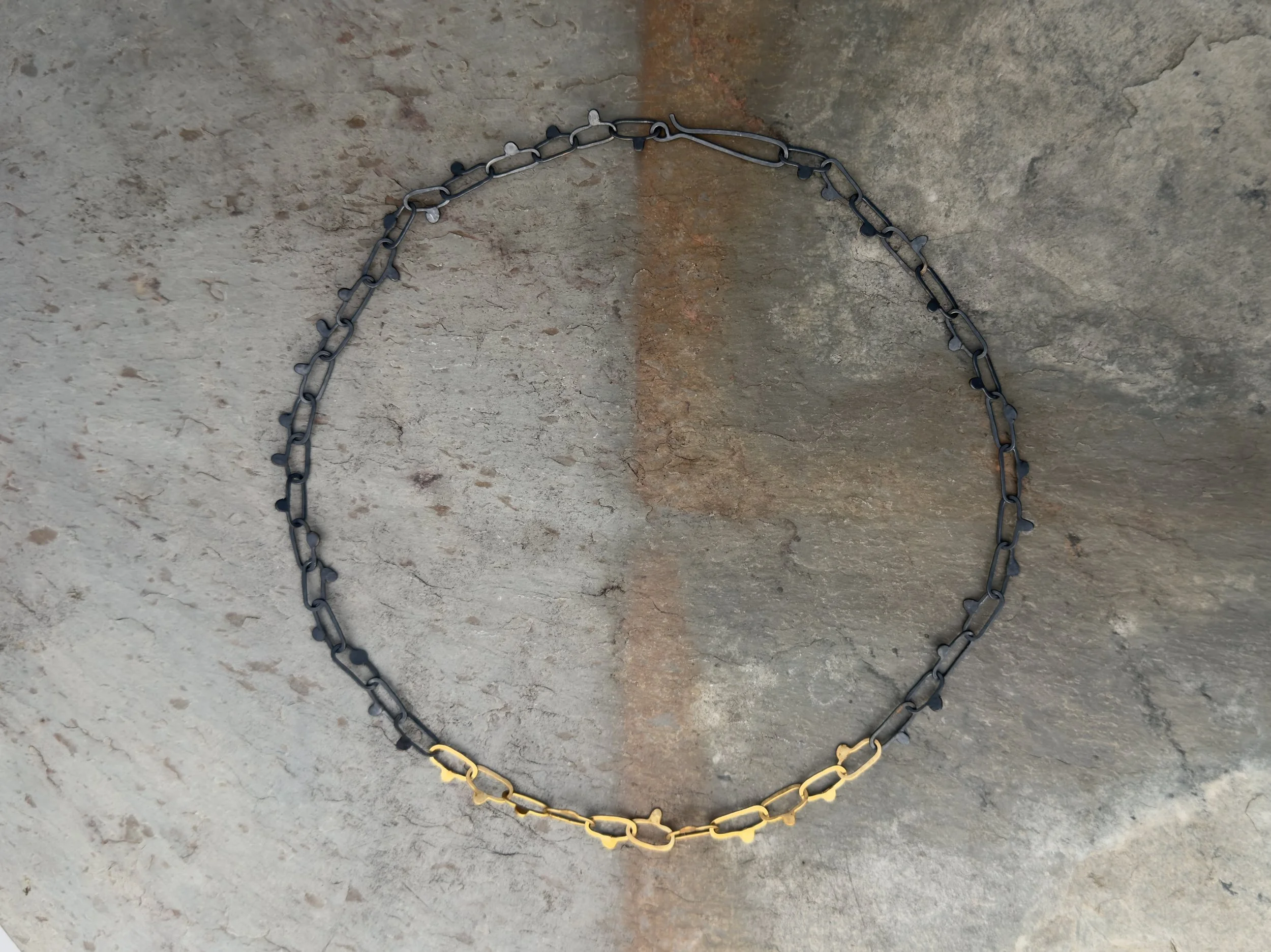 Handmade 18k Gold and Oxidized Sterling Chain