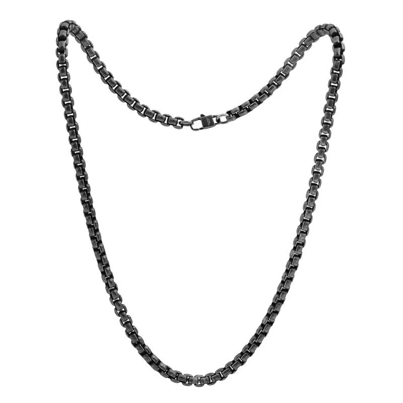 Geoffrey Beene Men's 24" Black Pattern Box Chain Necklace