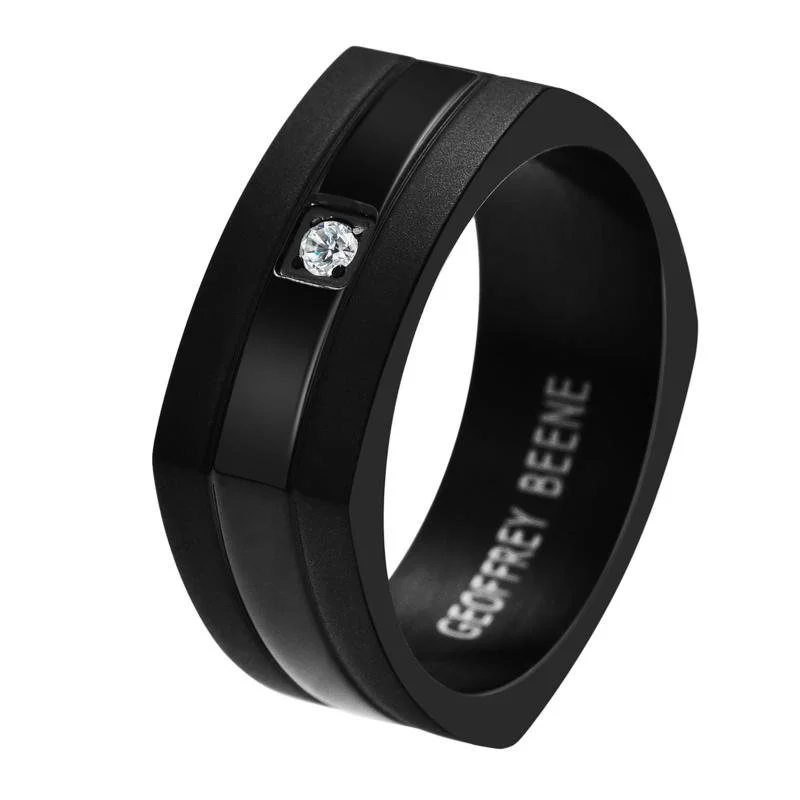 Geoffrey Beene Men's Black CZ Euro Shank Ring