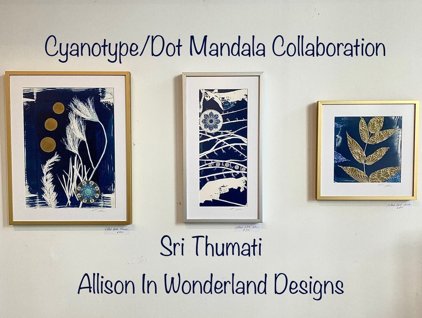 So proud of this collaboration with cyanotype artist #srithumati, on display at our show at #inmanincubator gallery.  Swipe right to see details of the work. The originals are matted, framed, and ready for their forever homes. We&rsquo;ve also create