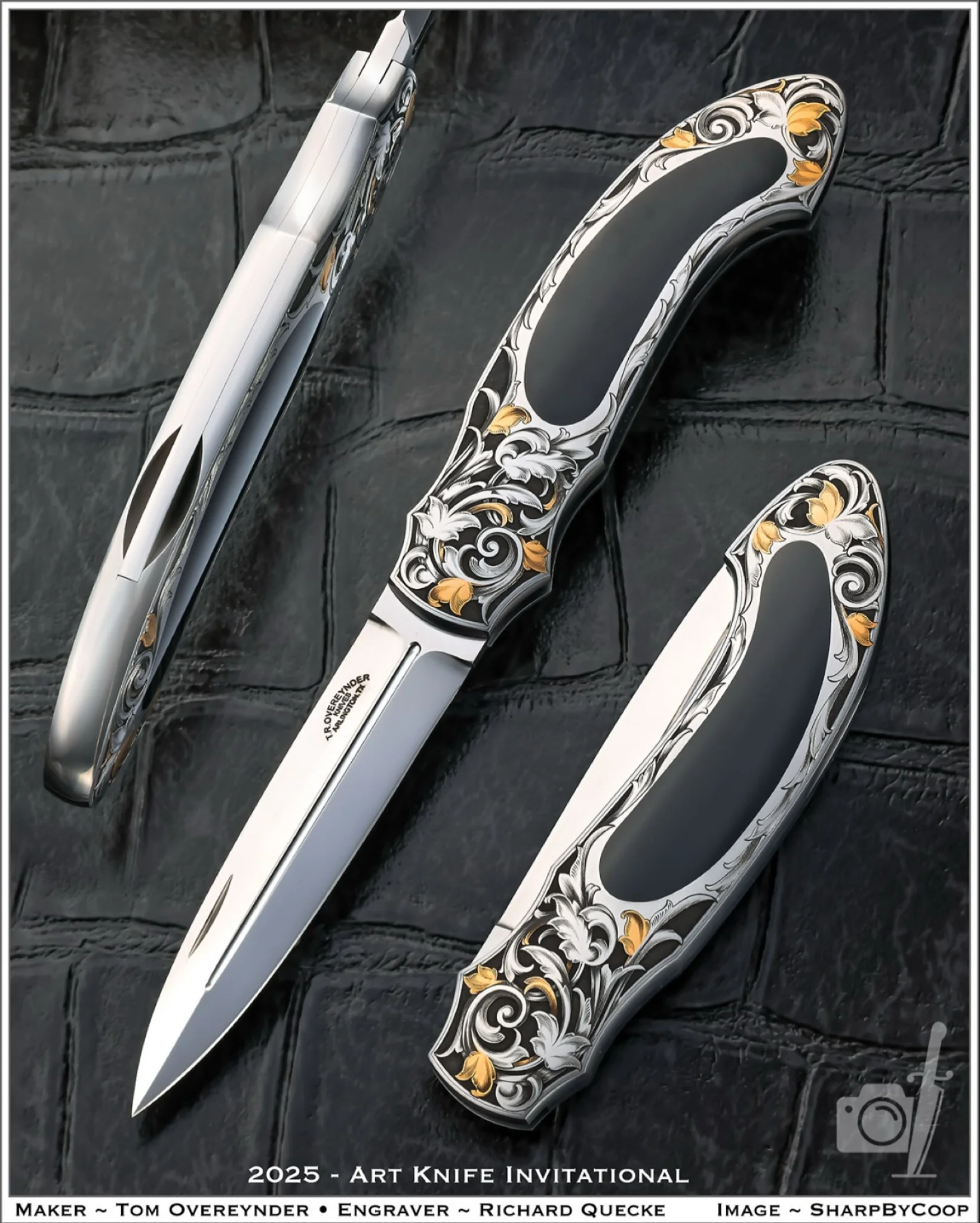 Here is the black jade one I engraved for @trovereynderknives, for the @artknifeinvitational 2025. Of course the wonderful Photos taken by the one and only @sharpbycoop.

I&rsquo;ve said a lot about being a part of this world. Gotta say, it&rsquo;s p