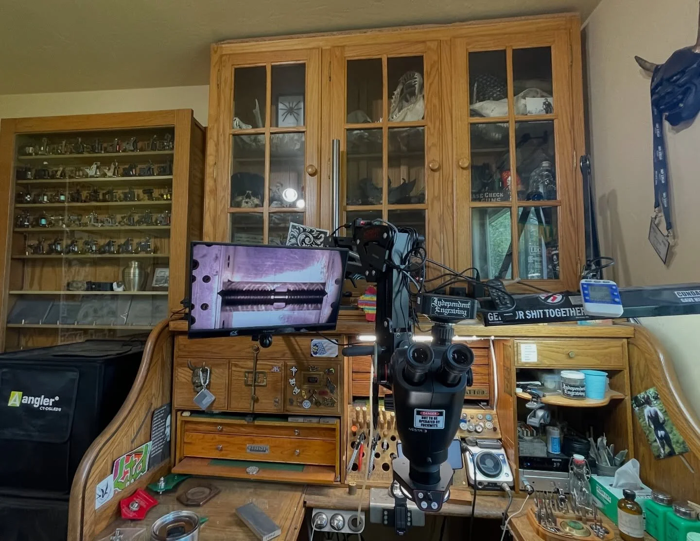 Since I can&rsquo;t show what I been working on for the last two months, here&rsquo;s the display I completed &ldquo;on my days off&rdquo;this weekend. Holds all my tattoo machines, pops, and my favorite banknote plates. Still being added to, but it&