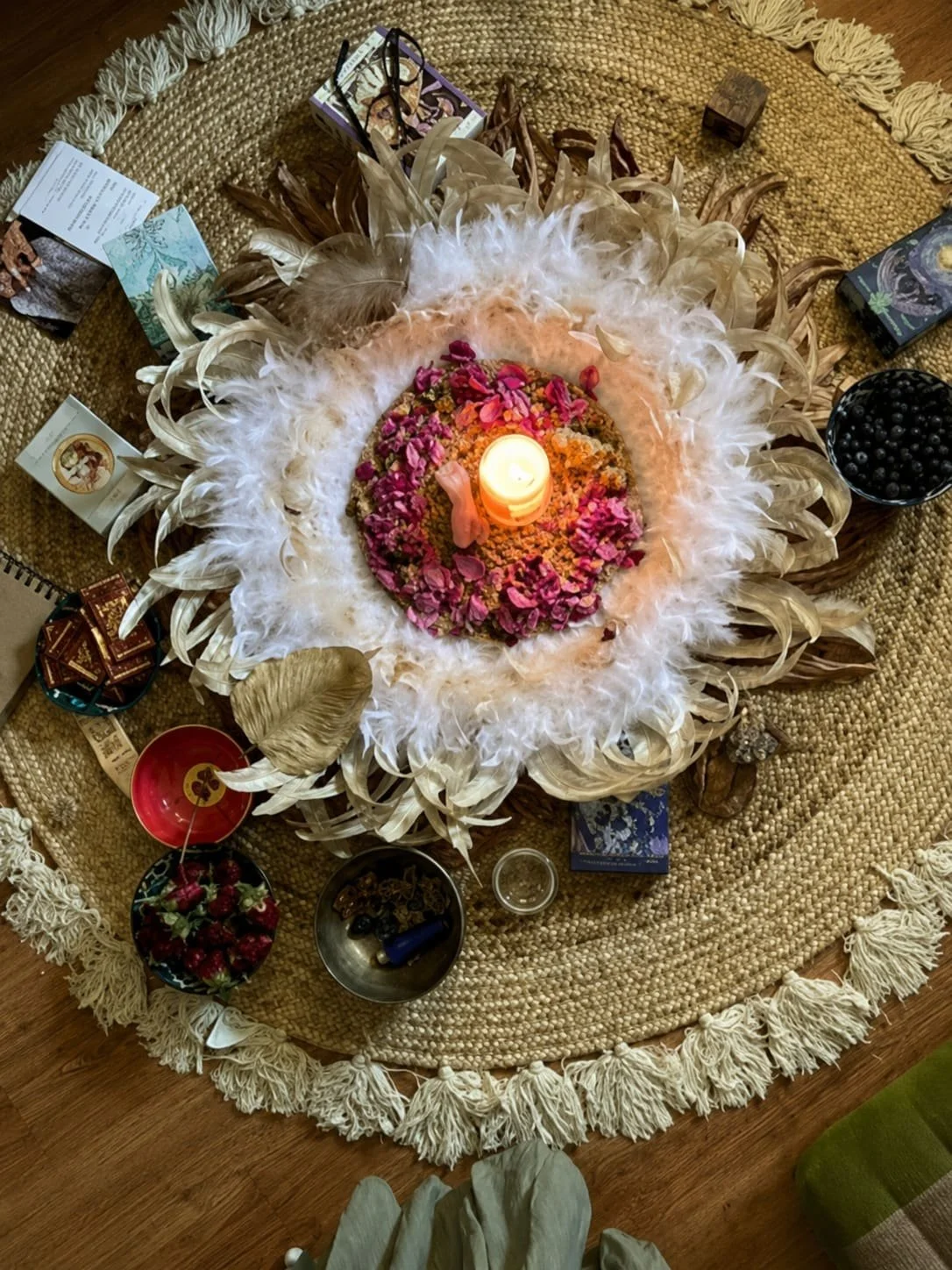 circular feathers and other objects