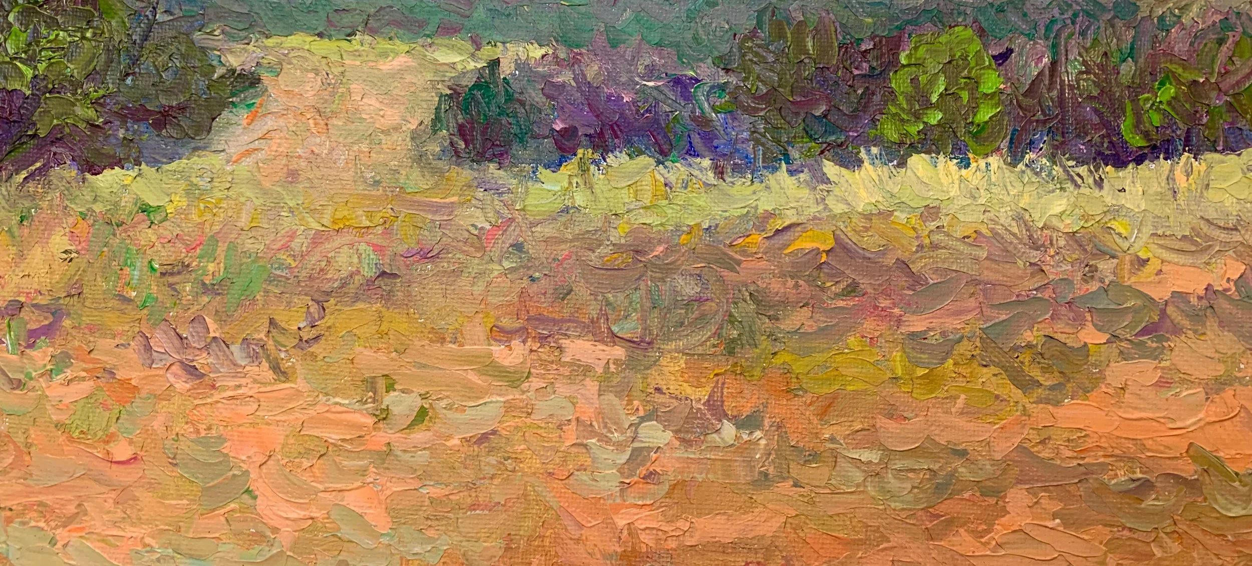 Close up of fresh Plein Air painting. Untouched.