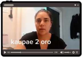 A woman speaking during a video call or recording, with text overlay reading 'kaupaa 2 oro.'