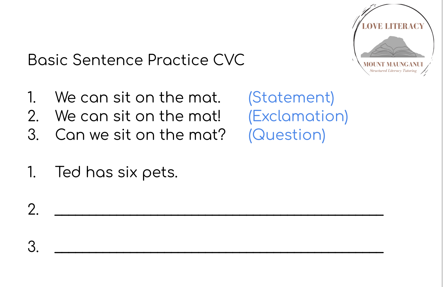 Basic Sentence Types Worksheet