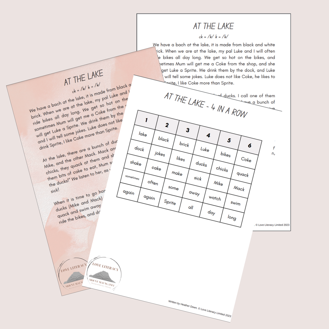 At the lake - ck or k decodable passage