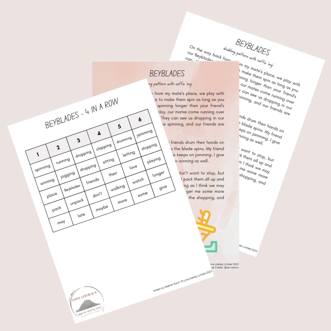 Beyblades - doubling pattern with suffix 'ing' decodable passage