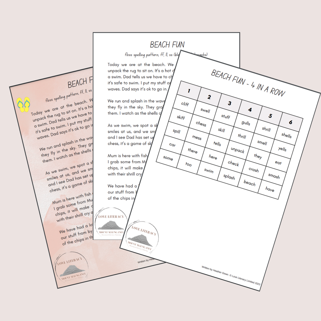 The Beach- floss spelling pattern with initial blends and digraphs