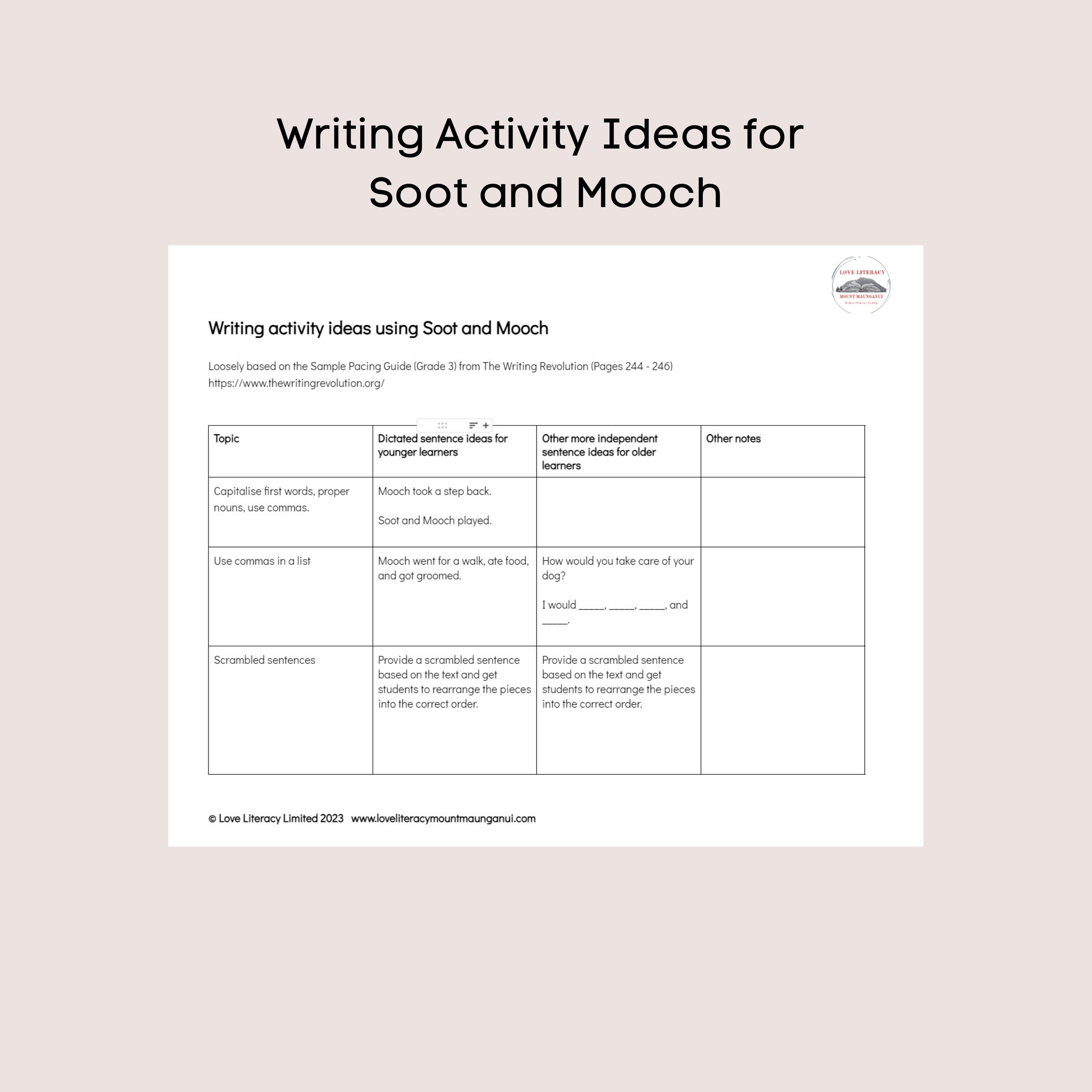 Writing Activity Ideas - Soot and Mooch