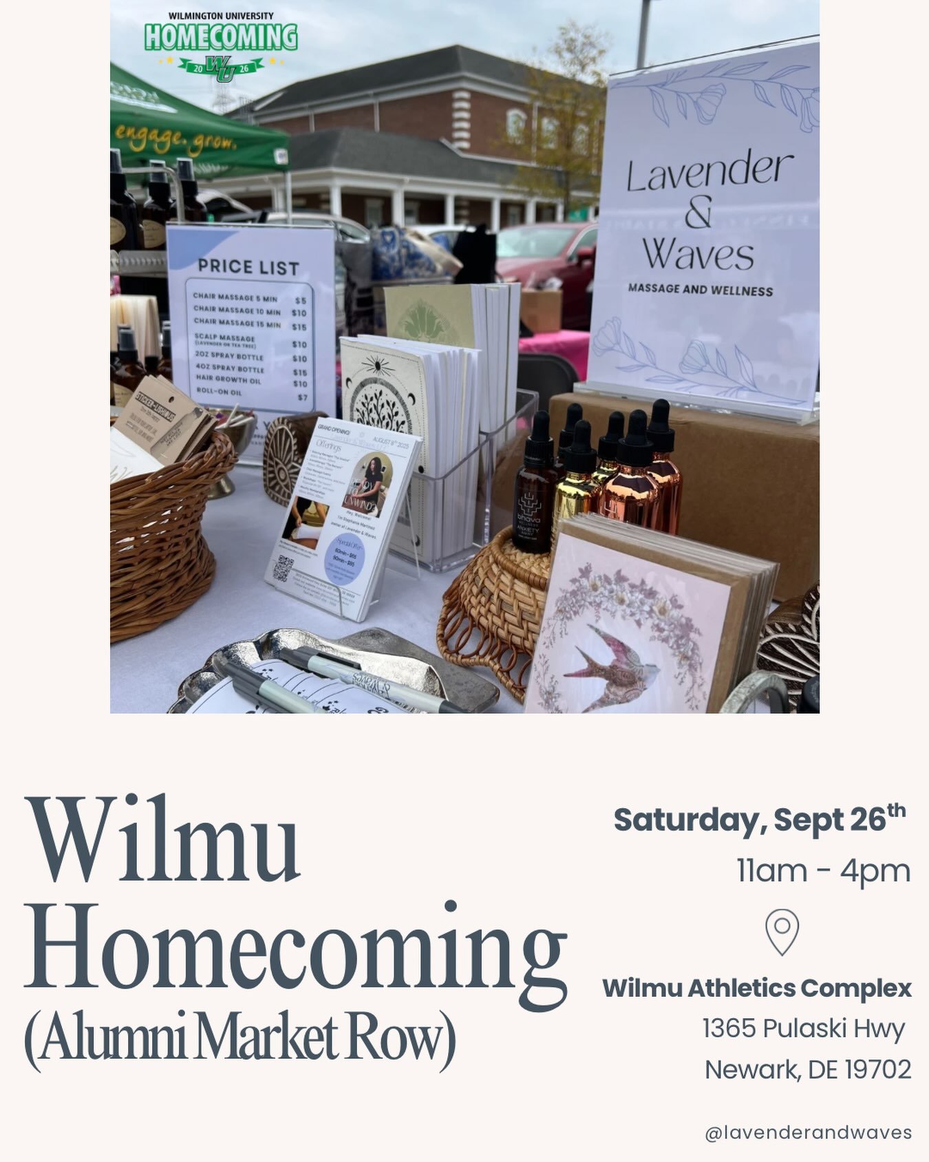 You&rsquo;re invited✨ 

For the second year in a row, I&rsquo;ll be a vendor at Wilmington University&rsquo;s Alumni Market Row! 

Happening this Saturday, Sept 26th at 11am - 4pm 🐚

Come enjoy the homecoming game, stop by my table, &amp; connect + 