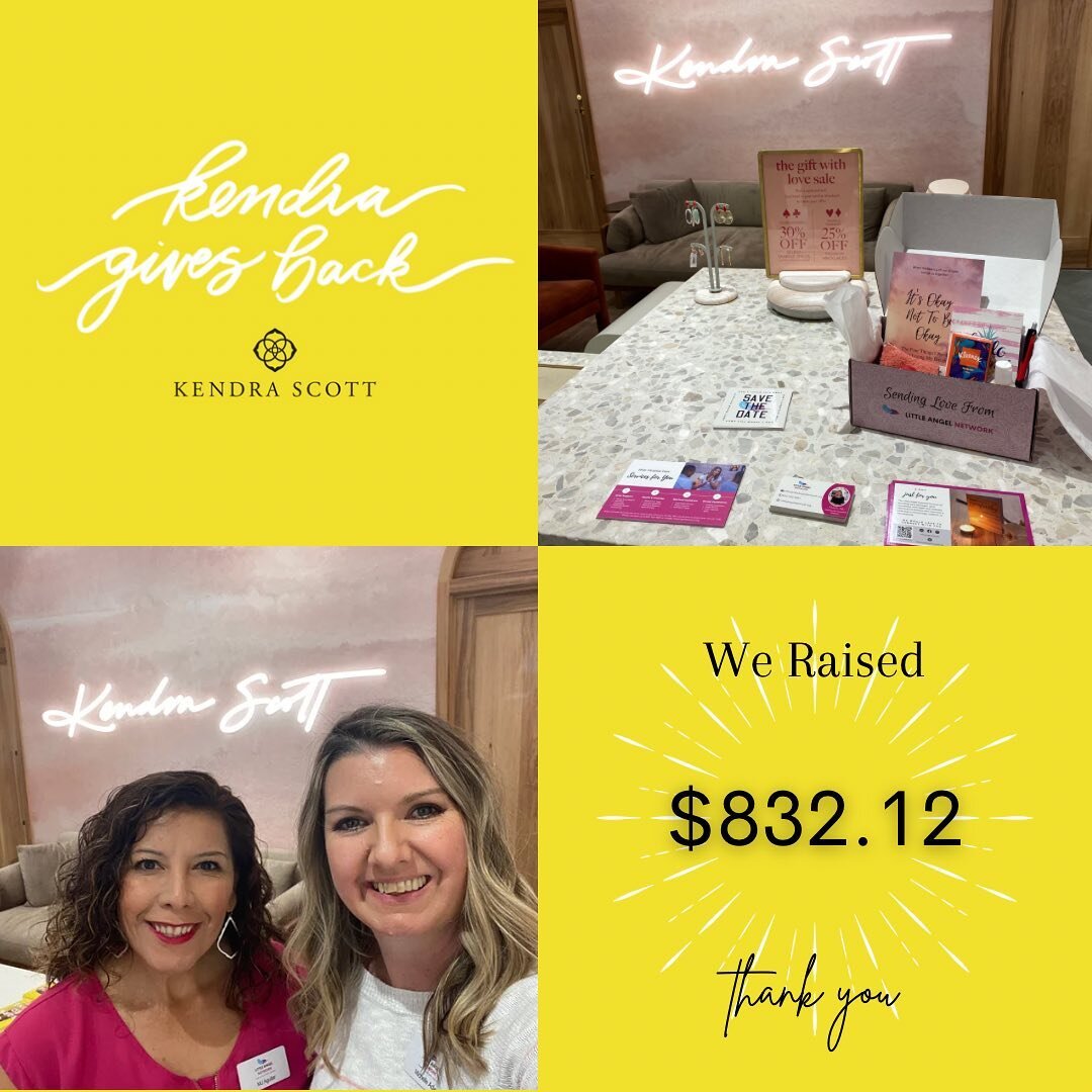 A big thank you to everyone who participated in the Kendra Scott Gives Back event. We raised $832.12! 💛

This donation will be used to assist 1 family with funeral assistance or 2 families with 4 grief counselors sessions each. 

We thank you from t