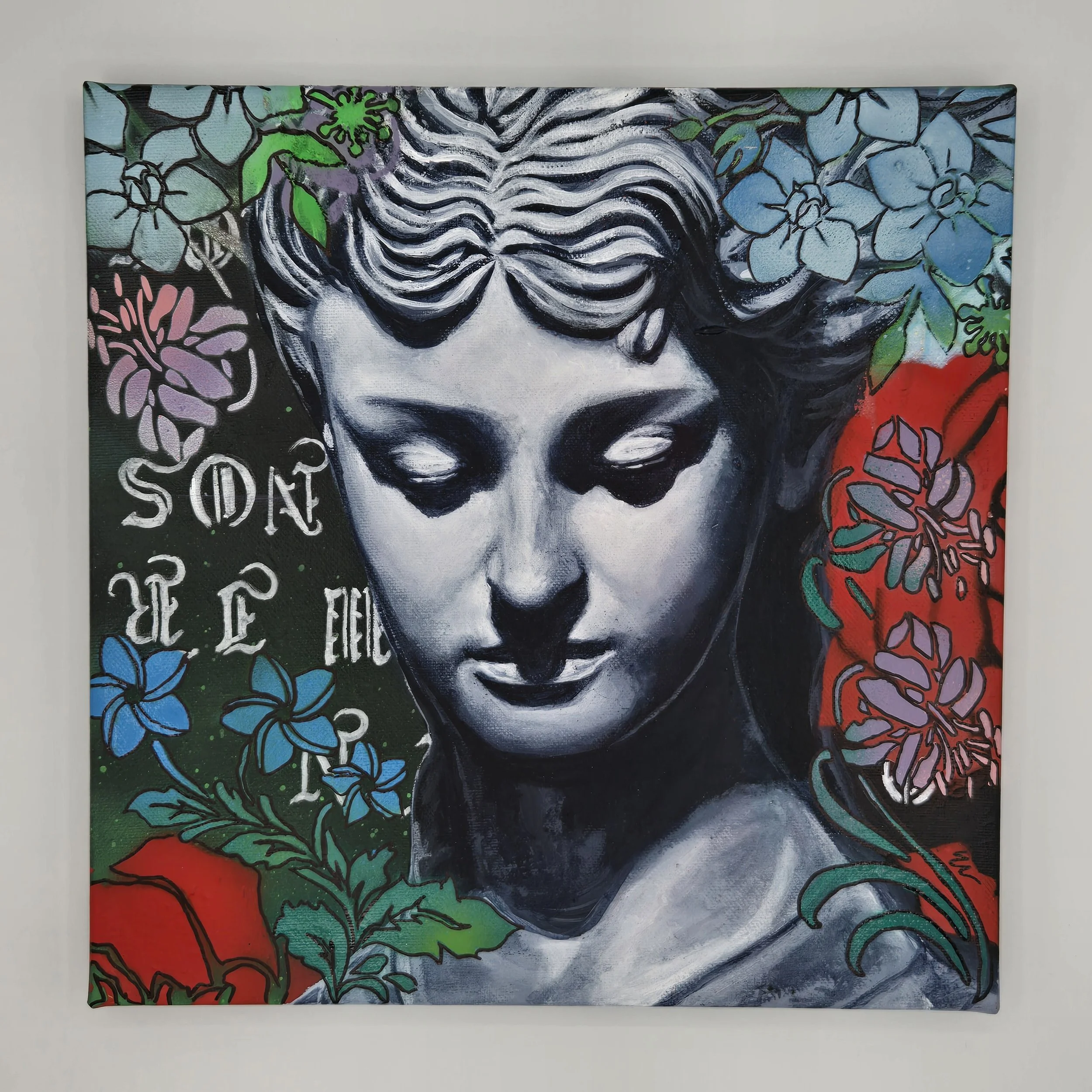 "Night Flower (or Blodeuwedd) " - Original Acrylic on Canvas - 12" x 12" - 2026 - Erika Muecke