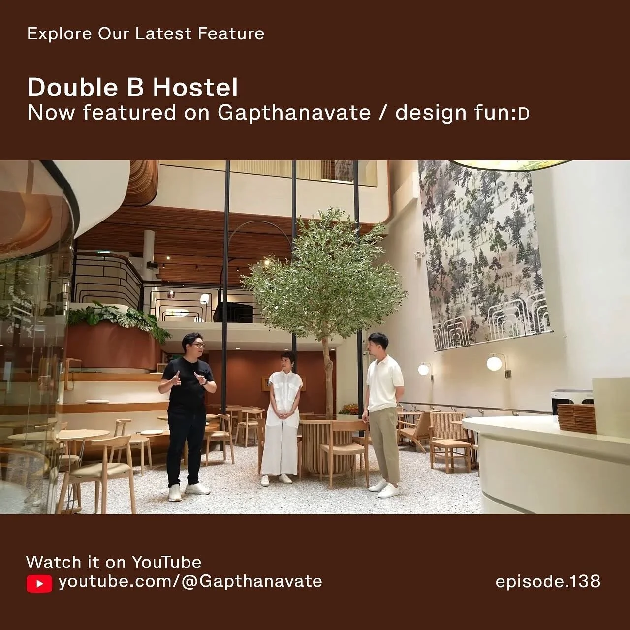 Double B Hostel
Now featured on Gapthanavate: designfun:D &ndash; Episode 138.

A big thank you to P&rsquo;Gap Thanavate for the opportunity to feature Double B Hostel on your channel! 🚀🚀 We&rsquo;re truly grateful to the entire crew for making thi