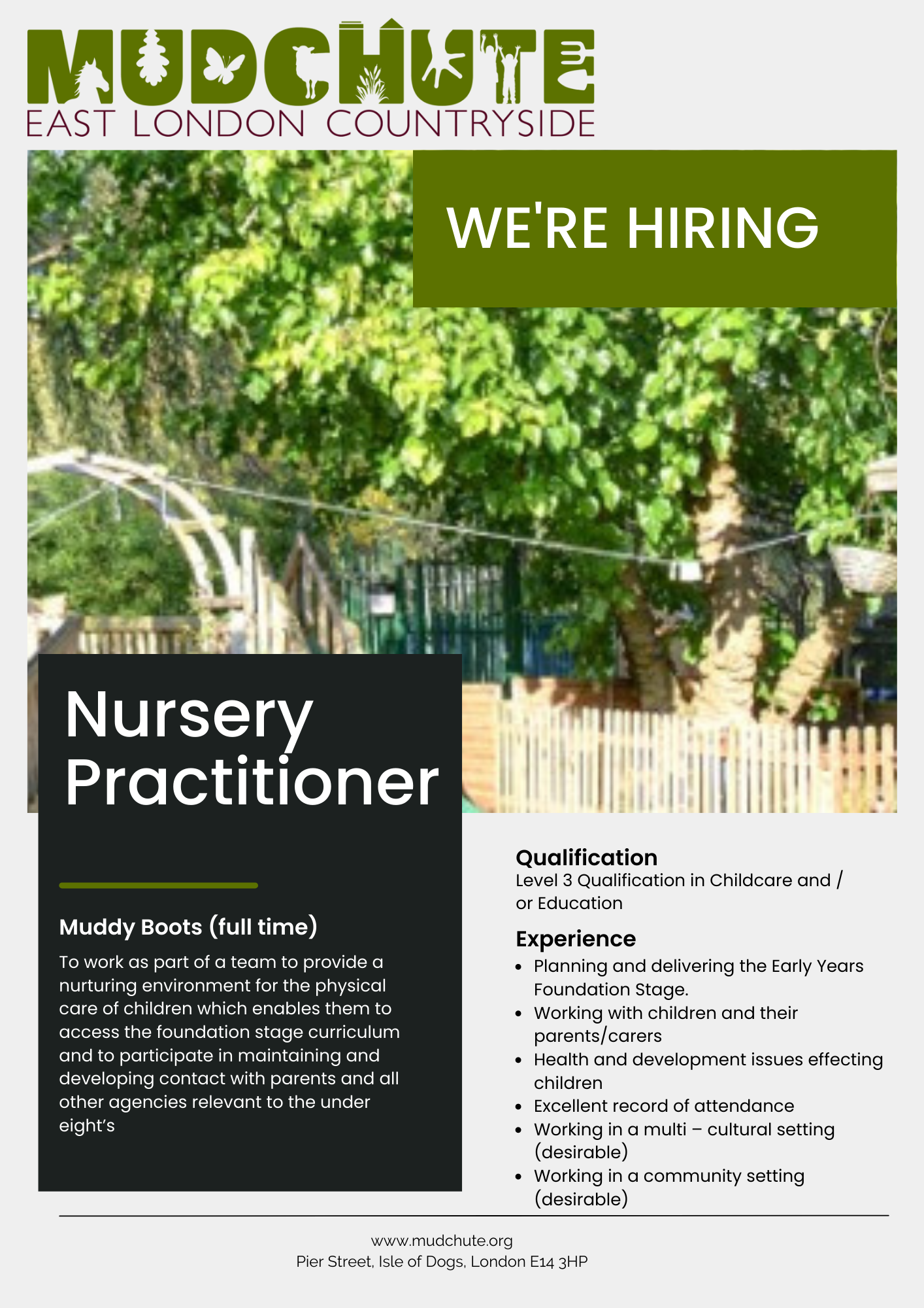 Mudchute Muddy Boots Nursery Vacancy Mudchute Park and Farm