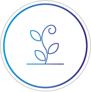 Blue circular logo with a line drawing of a young plant with two leaves inside.