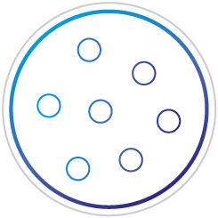 Blue circular logo with a line drawing of 7 small  circles inside. They are like dots, yet to be connected.