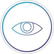 Blue circular logo with a line drawing of an eye inside.