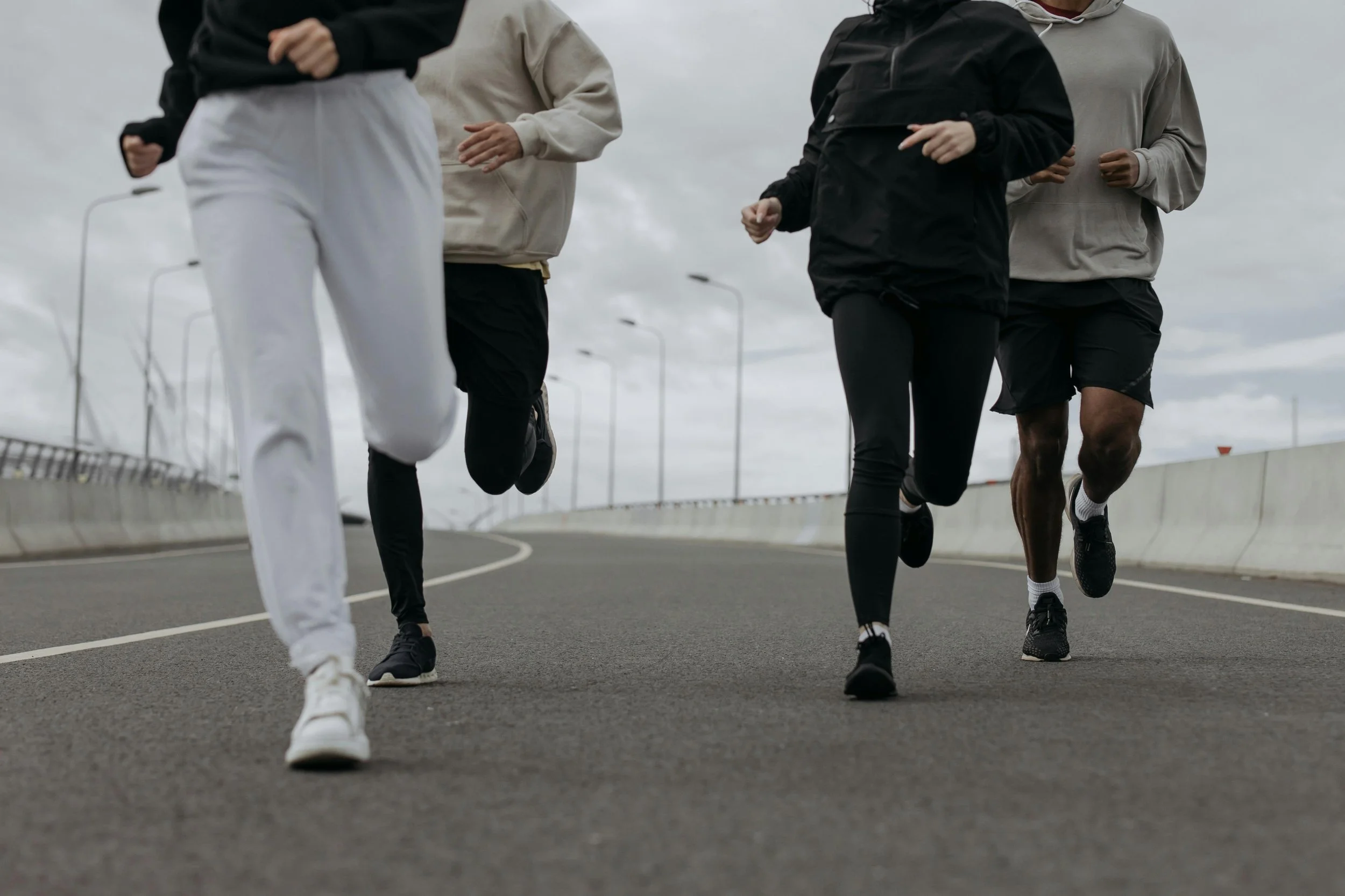 A group of people running