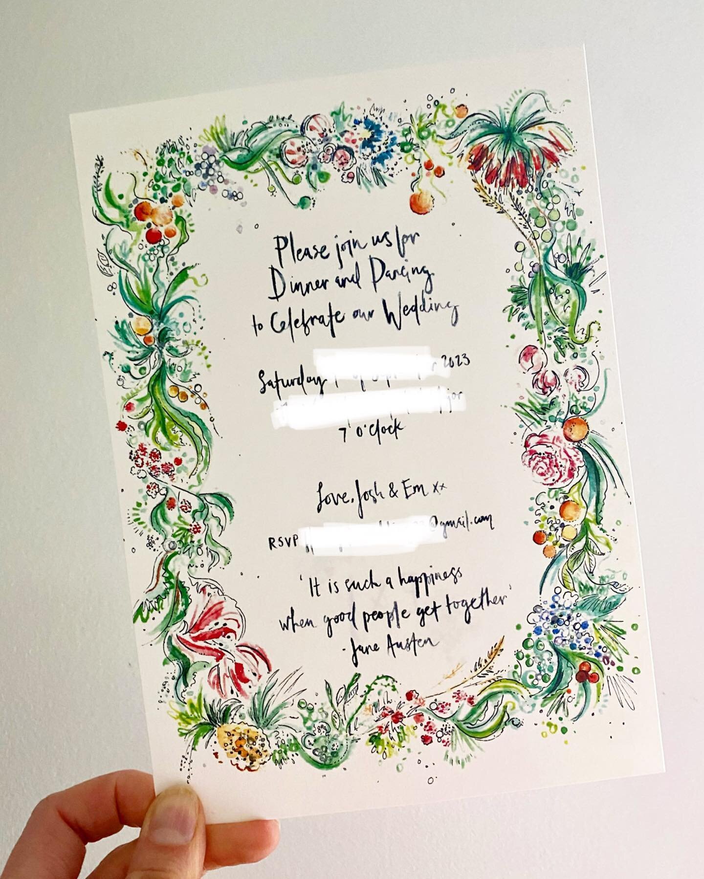 Such a pleasure creating these invitations for a lovely Bride who had a really clear vision of how she wanted their Wedding stationery to look. Using artwork and the vibe from their Wedding venue as inspiration for colour and design  with hand-painte