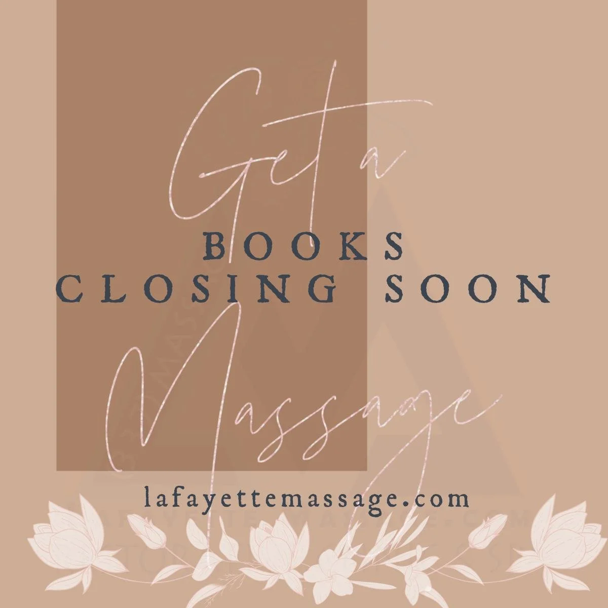 There will soon be a wait list for new client appointments.

🌸✨ Important Update from Lafayette Massage &amp; Salt Cave ✨🌸

Our schedule is filling up quickly - next appointment availability isn't until Nov 5 at 12:30. Soon, we will be closing the 