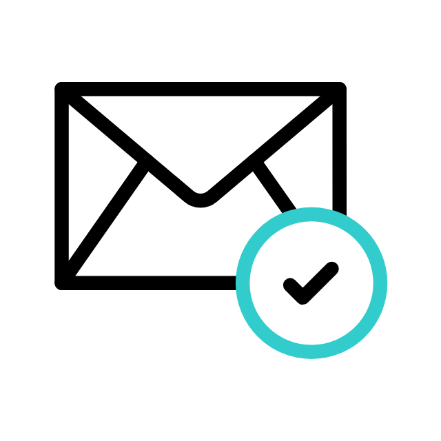 Envelope icon with a check mark, symbolizing email confirmation or successful delivery.