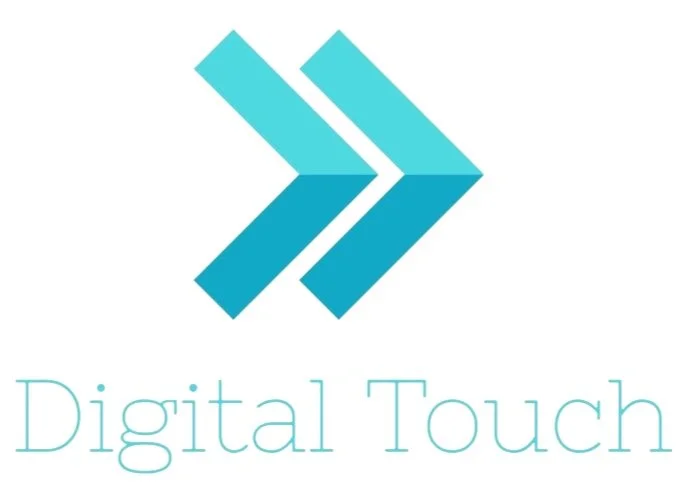 Logo of Digital Touch with blue arrows and text