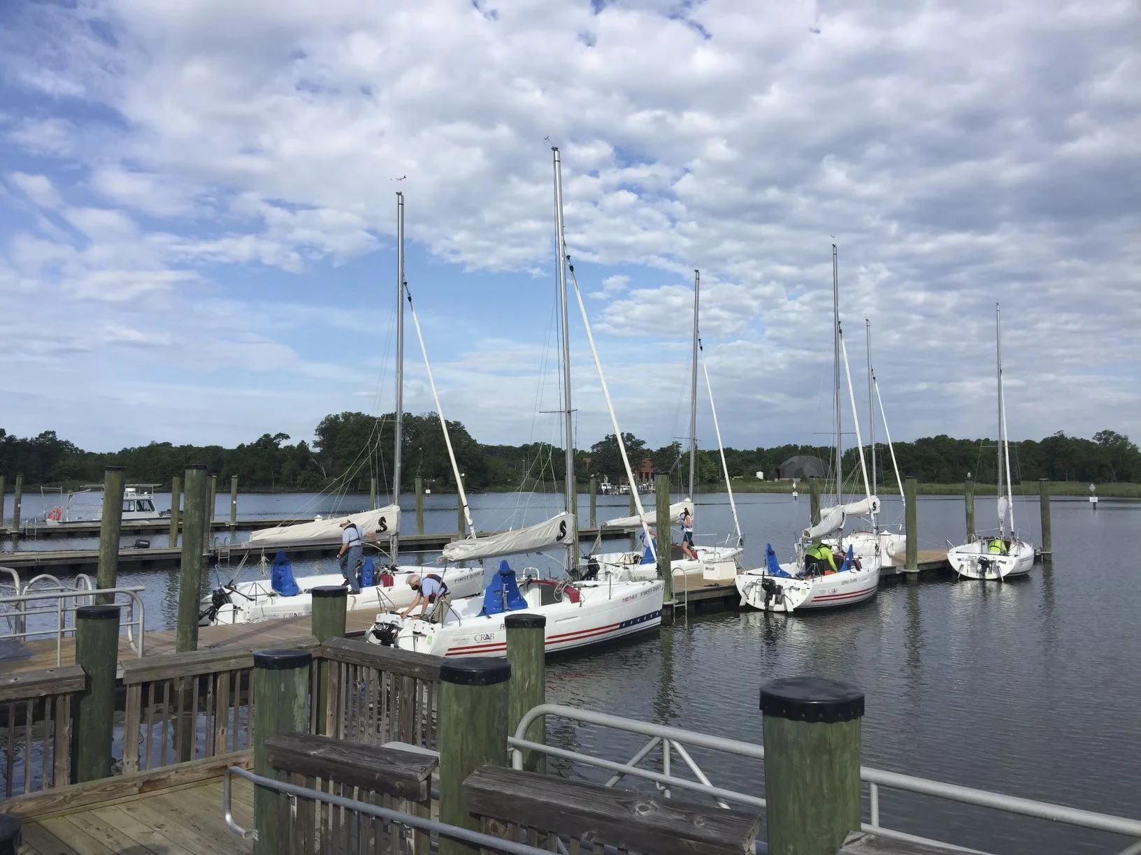 A view of the dock and sailboats, getting ready for a sail on the Chesapeake Bay.