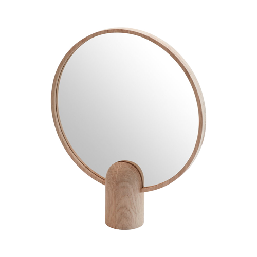 Espejo circular de mesa de madera
