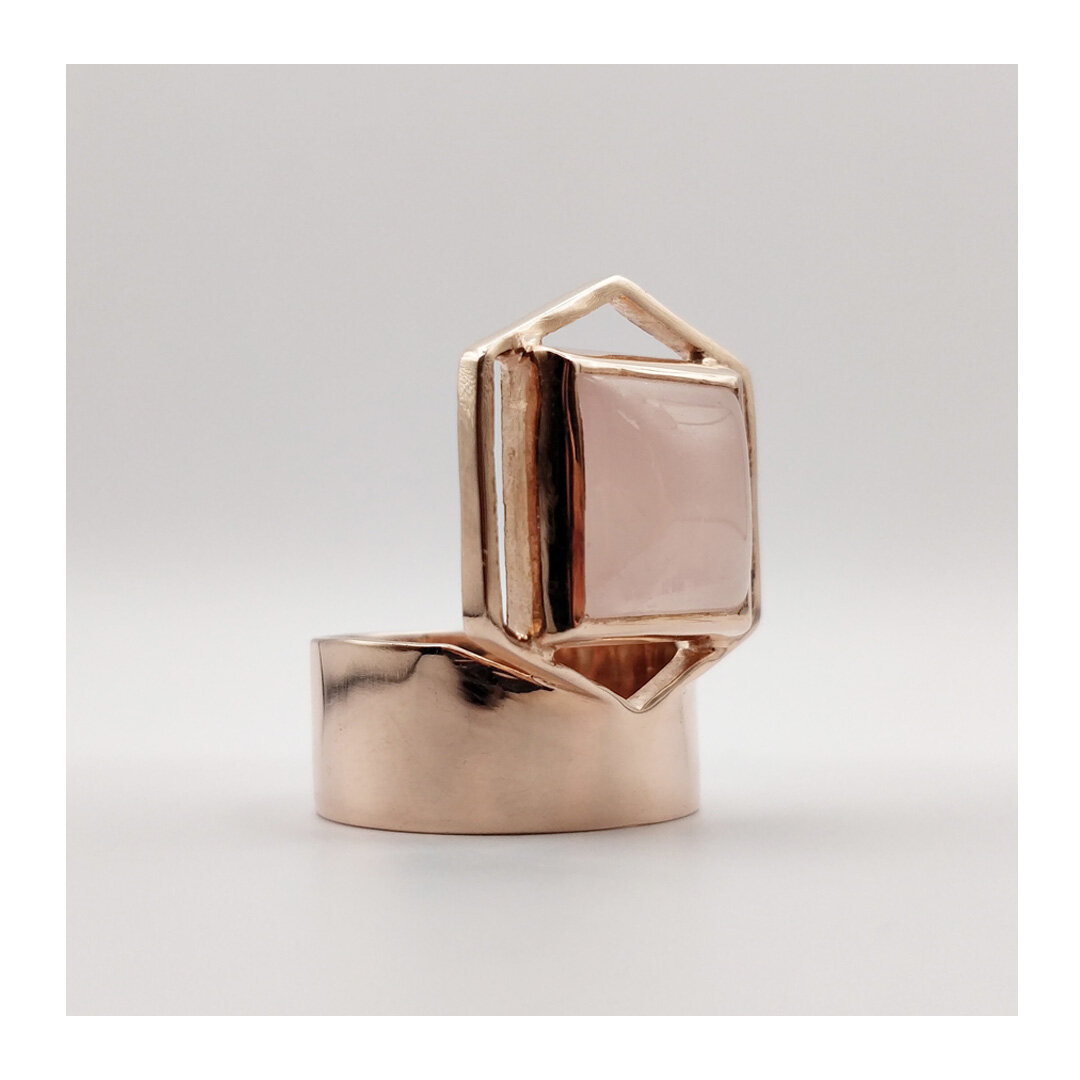 Recycled silver ring, plated in 24ct rose gold, set with a rose quartz cabochon. This ring is the perfect way to commemorate or celebrate an important occasion in your life. The soft rosy pink tone adds an extra touch of luxury and elegance. With its