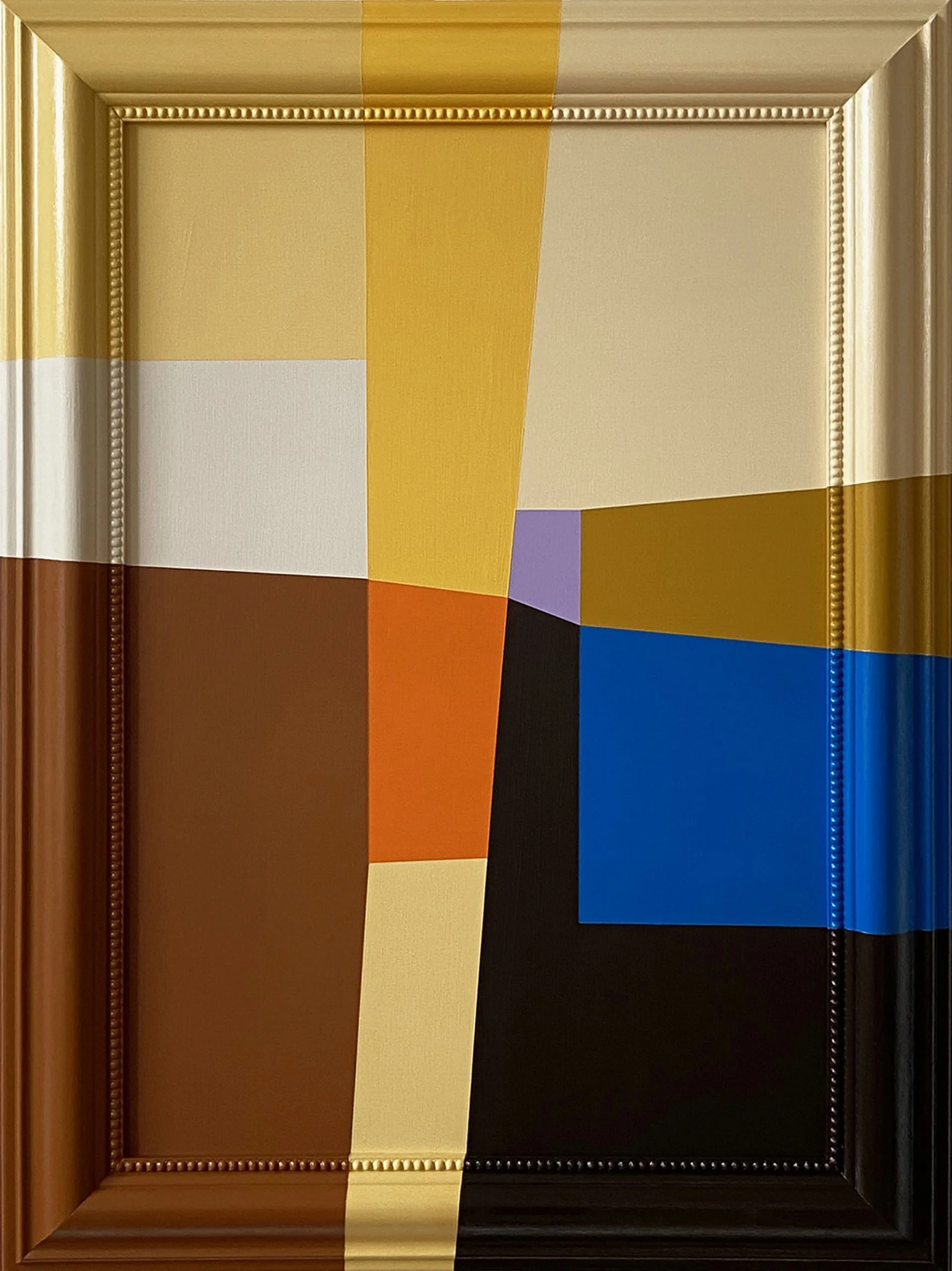 Palm Springs Series No. 26 by Eleanor Nadimi, a colourful abstract painting that extends across its reclaimed decorative frame.