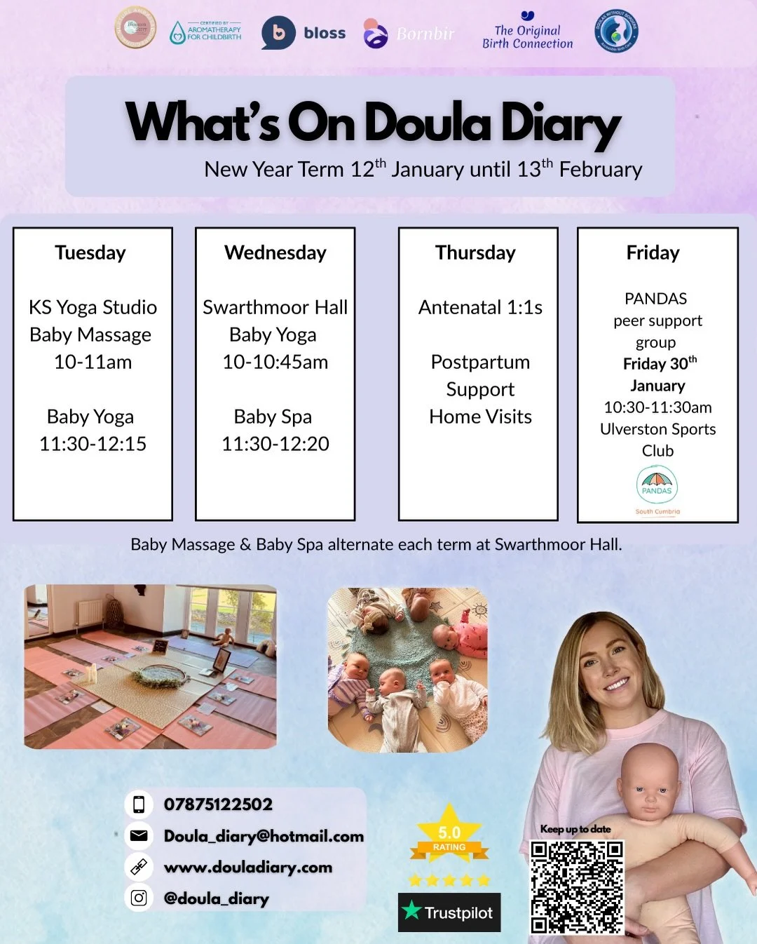 What&rsquo;s on at Doula Diary this New Year Term ✨💛
From baby massage and baby yoga to Baby Spa, antenatal &amp; postnatal support and PANDAS peer meet-ups, there&rsquo;s a place for you here.

Tuesdays at KS Yoga Studio
Wednesdays at Swarthmoor Ha