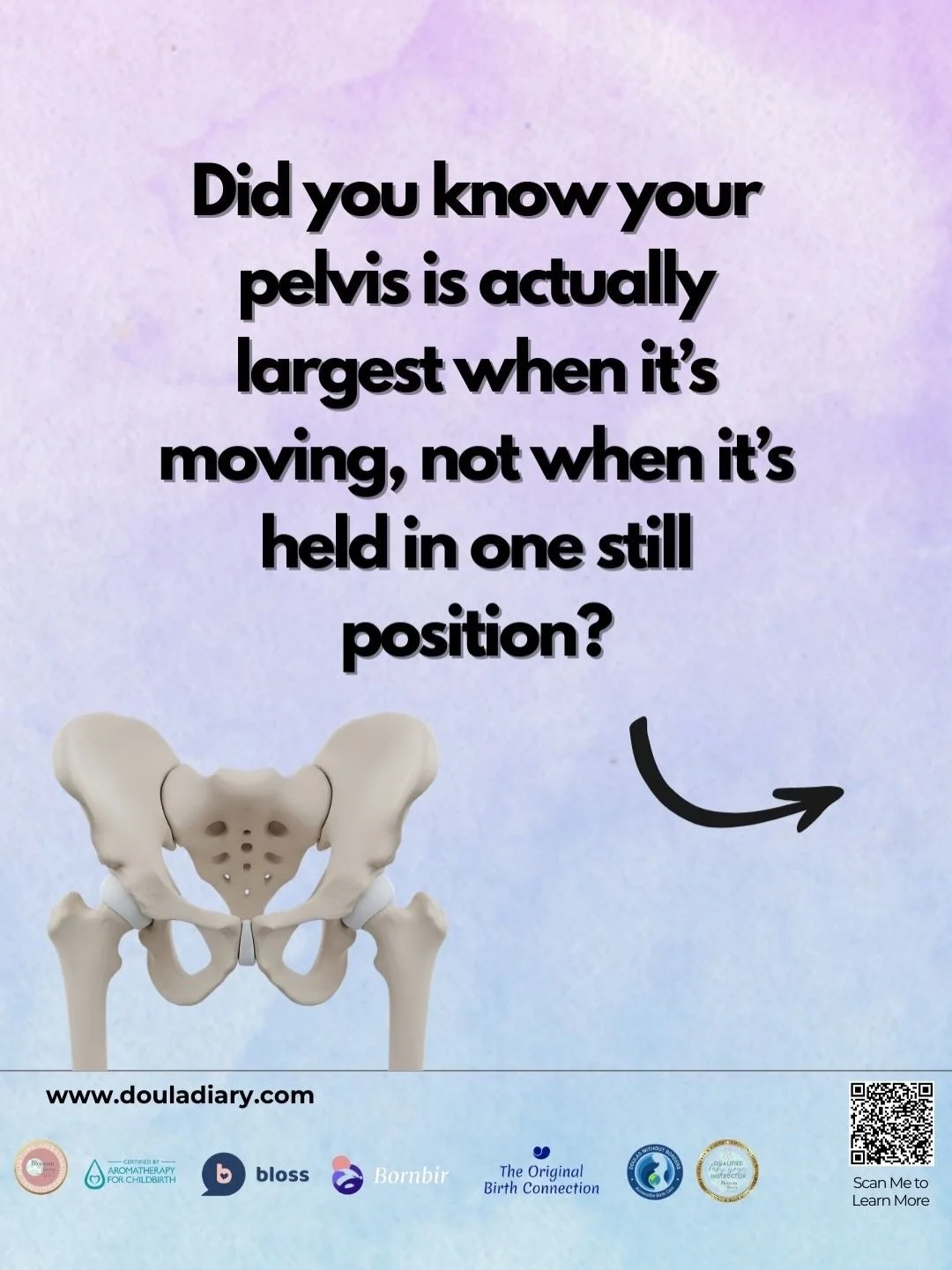 Did you know your pelvis is actually largest when it&rsquo;s moving, not when it&rsquo;s held in one still position?

During birth, the pelvis isn&rsquo;t a fixed bony ring it&rsquo;s a dynamic structure. Several bones, connected by joints and soften